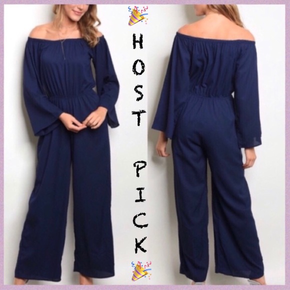 Pants - NAVY BLUE OFF THE SHOULDERS SMOCK JUMPSUIT